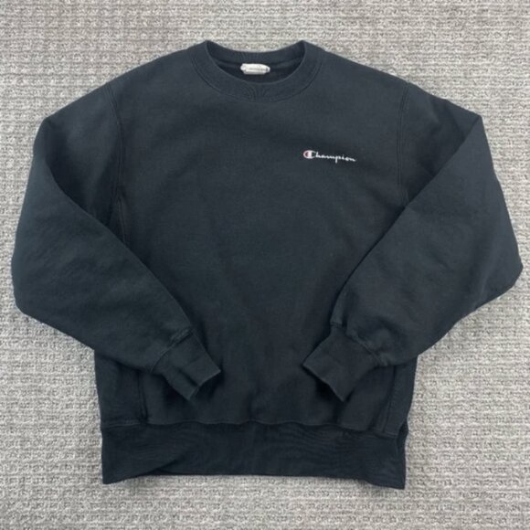 Champion Reverse Weave Crew Neck Sweater Men Medium M Black Pullover Sweatshirt - Picture 1 of 9